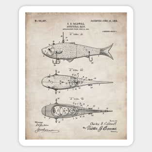 Fishing Lure Patent - Fisherman Outdoorsman Art - Antique Sticker